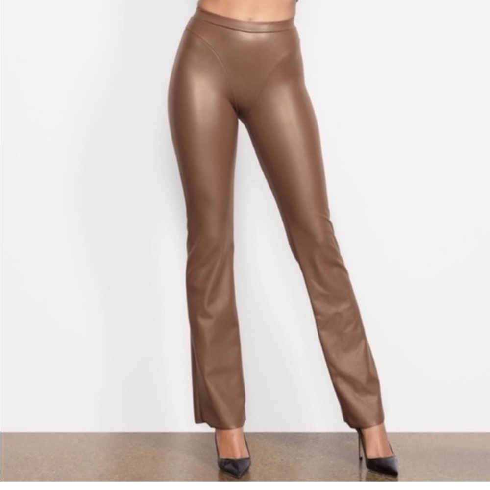 NWT Skims Faux Leather Seamed Bootcut Pants in Jasper